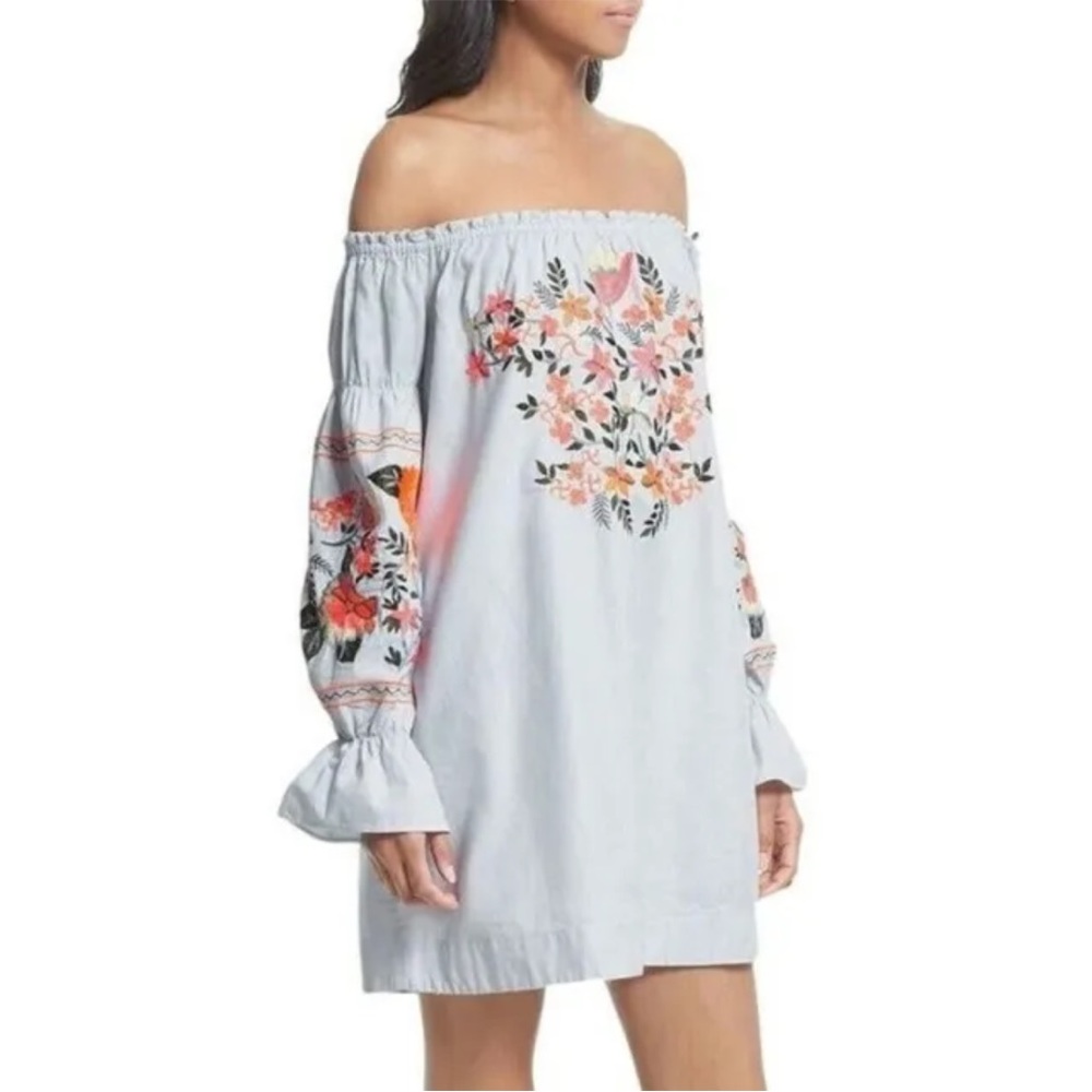 Free People Fleur du Jour off shoulder embroidered shift dress Size XS
